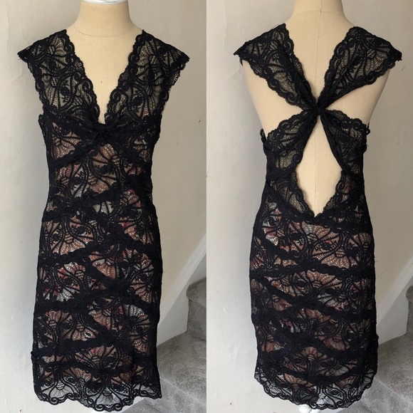 nicole miller stretch lace dress with open back detail